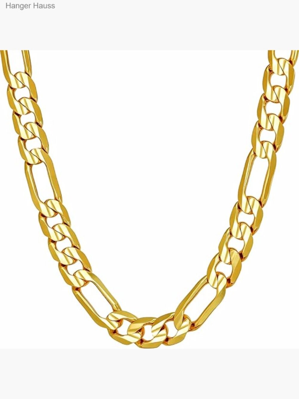 24k Gold Plated Figaro Chain Necklace 7mm Men Women - Picture 1 of 7